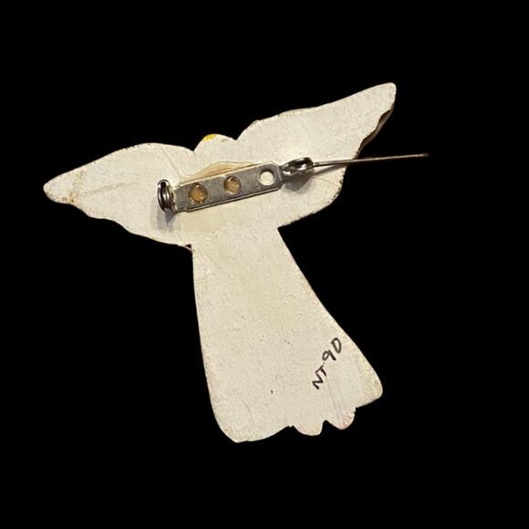 Vintage Painted Wooden Angel of Love Brooch - Picture 3 of 5